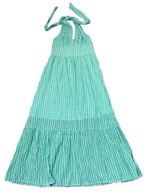 SHEIN Green Plaid Halter Midi Dress